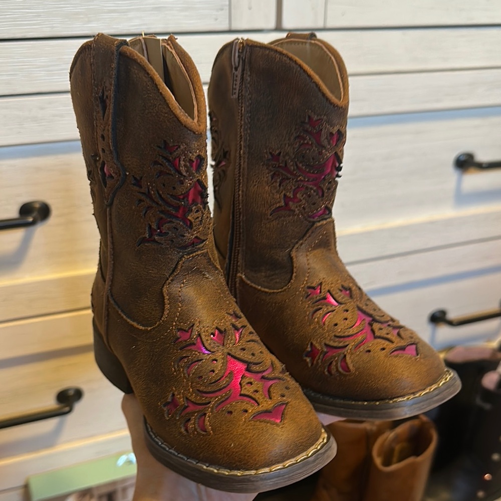 Roper Brown and Pink Floral Embroidered Boots